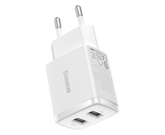 Baseus Compact Quick Charger, 2x USB, 10.5W (white)