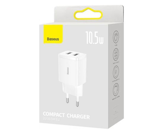 Baseus Compact Quick Charger, 2x USB, 10.5W (white)