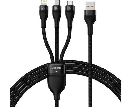 3in1 USB cable Baseus Flash Series, USB-C + micro USB + Lightning, 100W, 1.2m (black)