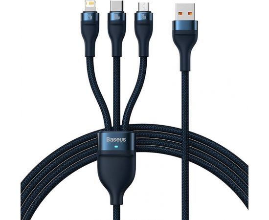 3in1 USB cable Baseus Flash Series, USB-C + micro USB + Lightning, 100W, 1.2m (blue)