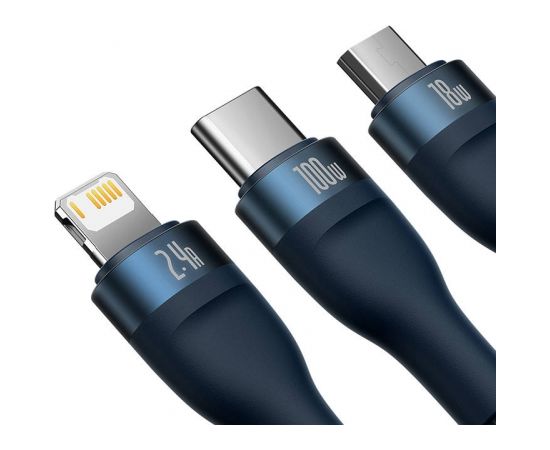 3in1 USB cable Baseus Flash Series, USB-C + micro USB + Lightning, 100W, 1.2m (blue)