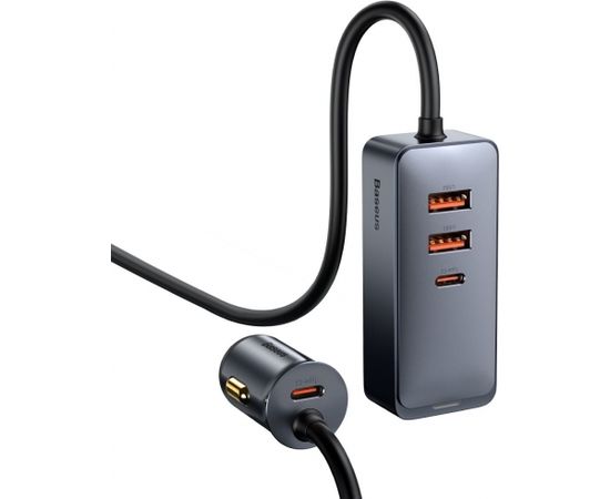 Baseus Share Together car charger with extension cord, 2x USB, 2x USB-C, 120W (gray)