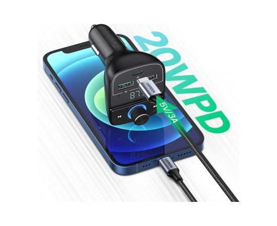 Ugreen FM Transmitter Bluetooth 5.0 car charger MP3 3x USB TF micro SD 4,8 A black (CD229)