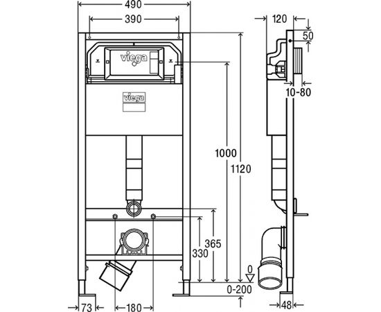 Viega iebūvējamais rāmis podam Prevista Dry, 490x120 mm, h=1120 mm Iebūvējamie rāmji