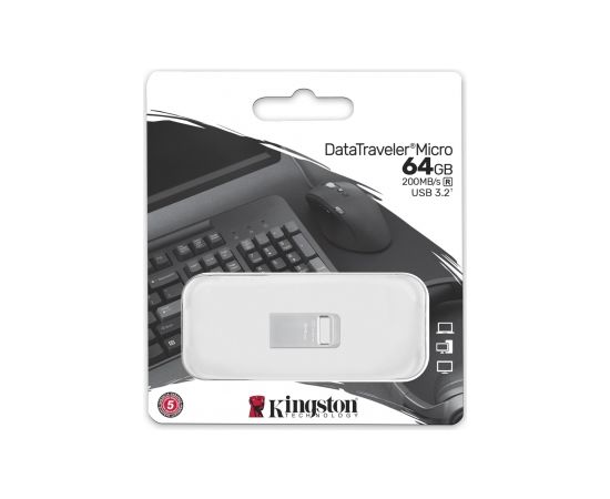 Kingston USB 3.2 Flash Drive  DataTraveler micro 64 GB, USB 3.2, Silver