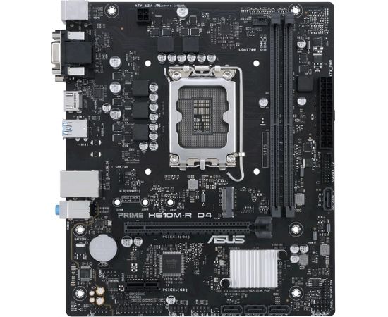 Asus PRIME H610M-R D4-SI Processor family Intel, Processor socket LGA 1700, DDR4 DIMM, Memory slots 2, Supported hard disk drive interfaces 	SATA, M.2, Number of SATA connectors 4, Chipset Intel H610, Mic-ATX