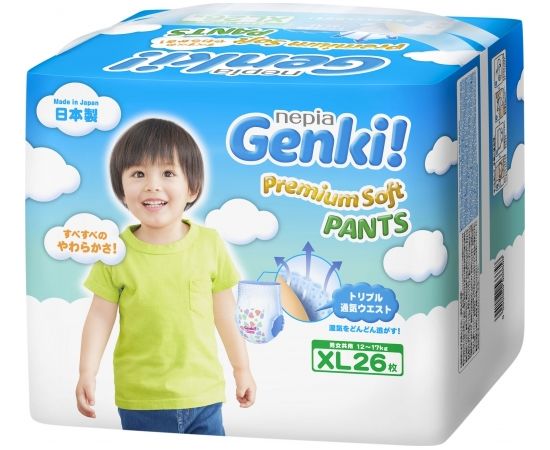 Genki Diapers Premium Soft Pants XL, 12-17 kg, 26 gab.