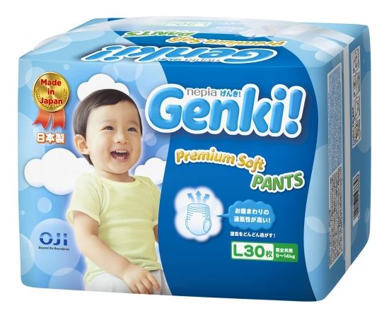 Genki Diapers Premium Soft Pants L, 9-14 kg, 30 gab.