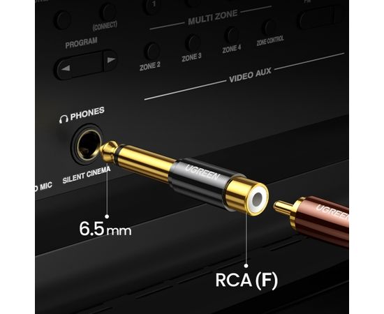 Ugreen adapter from 6.35 mm jack (male) to RCA (female) gold (AV169)