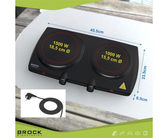 BROCK 2-х конфорочная электрическая плита, 2500W