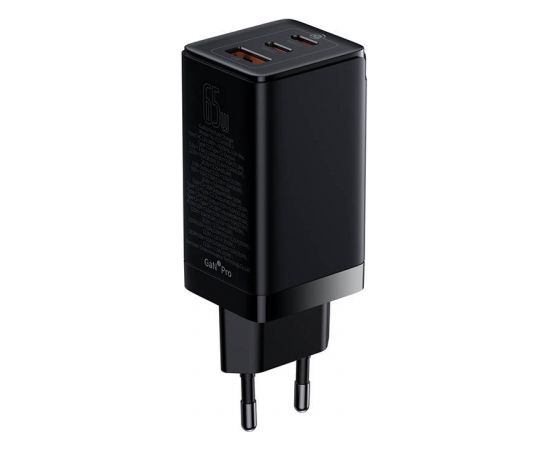 Baseus GAN3 Pro Fast Charger, 2xUSB-C + USB, 65W (black)