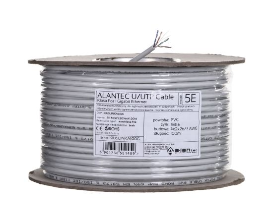 A-lan ALANTEC UTP CABLE 4X2X26AWG CAT.5E PVC 100M GRAY - 100% COPPER