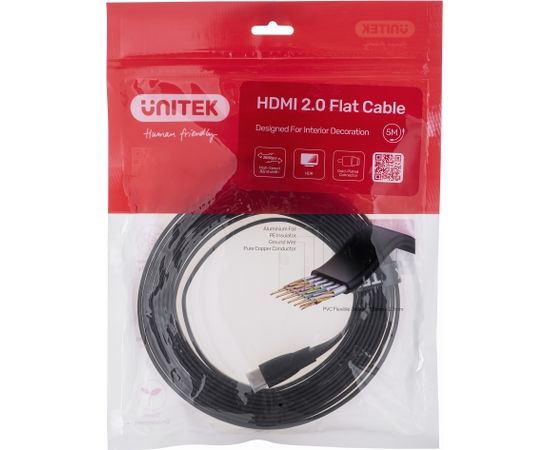 UNITEK HDMI CABLE 2.0 4K60HZ,FLAT, 5M, C11063BK-5M