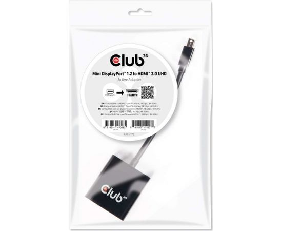 CLUB 3D CAC-2170 Mini DisplayPort 1.2 to HDMI 2.0 UHD Active Adapter