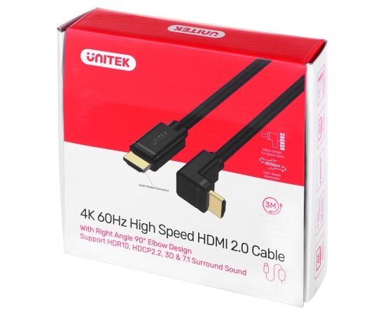 UNITEK Y-C1002 HDMI 2.0, 90° 4K60HZ,3M cable  Black