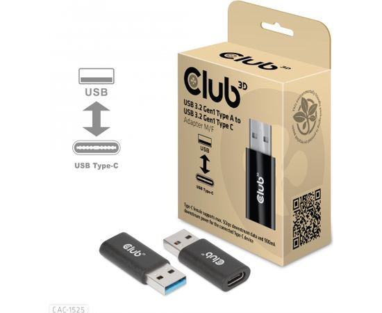 CLUB 3D CAC-1525 USB 3.2 Gen1 Type A to USB 3.2 Gen1 Type C Adapter M/F