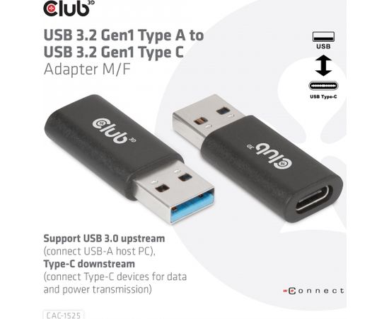 CLUB 3D CAC-1525 USB 3.2 Gen1 Type A to USB 3.2 Gen1 Type C Adapter M/F