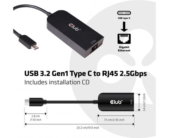 Club 3d CLUB3D USB 3.2 Gen1 Type C to RJ45 2.5Gbps Adapter