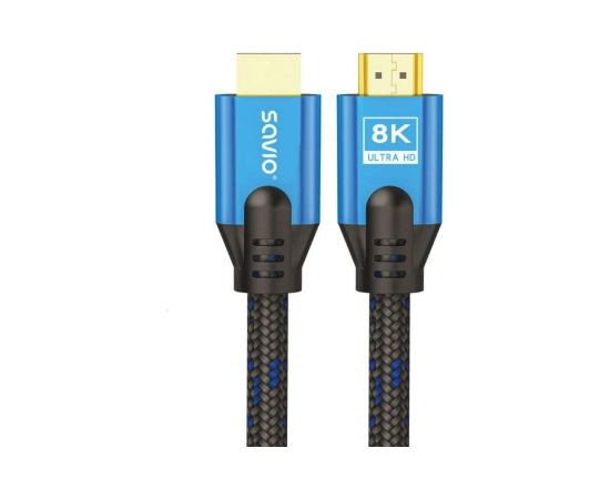 HDMI (M) v2.1 cable, 5m, 8K, copper, blue-black, golden tips, SAVIO CL-169