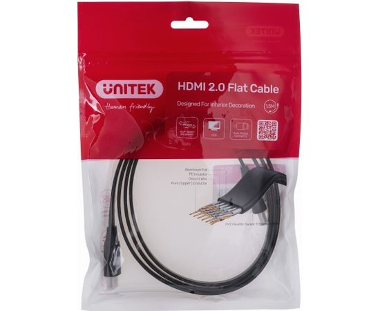 UNITEK HDMI CABLE 2.0 4K60HZ, FLAT, 1,5M