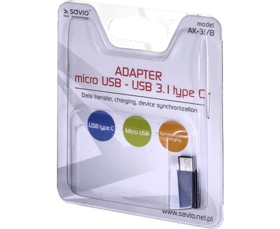 Savio AK-31 / B cable interface/gender adapter Micro USB USB 3.1 Typ C Black