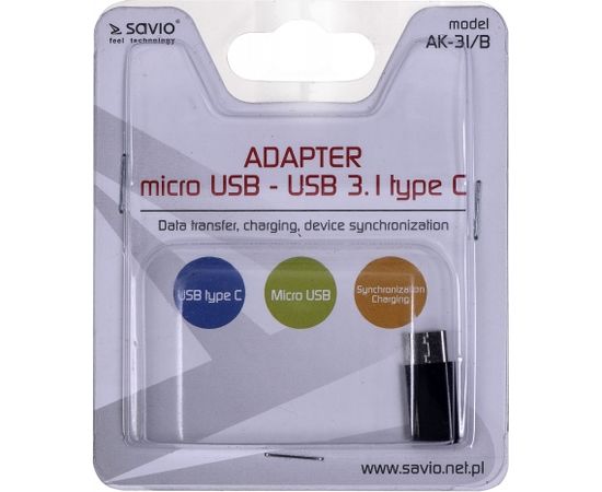 Savio AK-31 / B cable interface/gender adapter Micro USB USB 3.1 Typ C Black