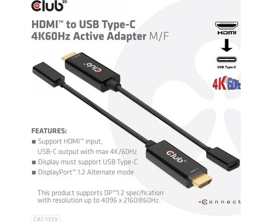 CLUB 3D CAC-1333 HDMI to USB Type-C 4K60Hz Active Adapter M/F