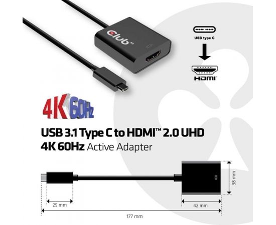 Club 3d CLUB3D USB 3.1 Type C to HDMI 2.0 UHD 4K 60Hz Active Adapter