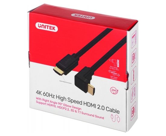 UNITEK Y-C1002 HDMI 2.0, 90° 4K60HZ,2M cable  Black