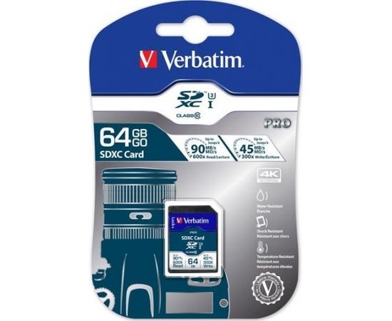 Verbatim Pro MicroSDHC 64 GB Class 10 UHS-I/U3  (47022) Atmiņas kartes micro SD SDHC