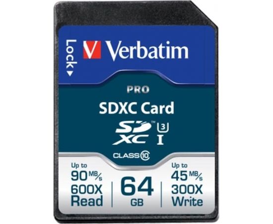 Verbatim Pro MicroSDHC 64 GB Class 10 UHS-I/U3  (47022) Atmiņas kartes micro SD SDHC