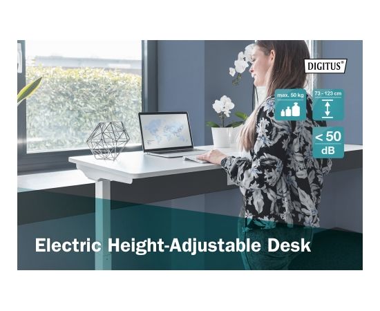 Digitus Electric height adjustable desk, 73 - 123 cm, Maximum load weight 50 kg, Metal, White