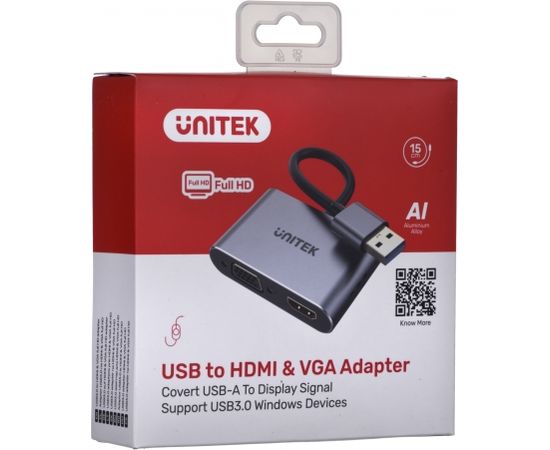 UNITEK ADAPTER USB-A - HDMI & VGA, FULLHD, M/F