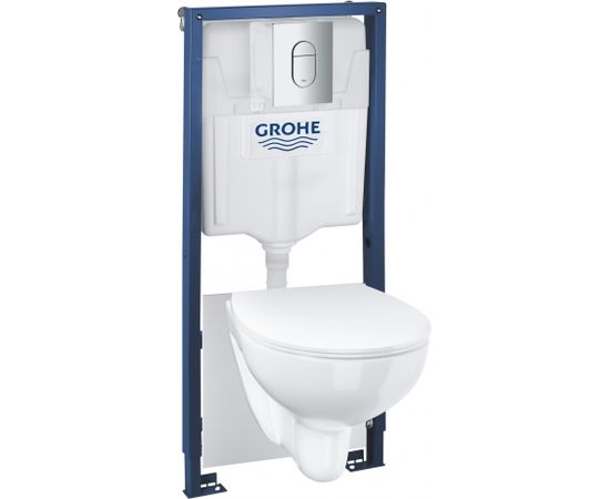 Grohe komplekts - pods BauCeramic Rimless ar vāku SC, rāmis h=1130 mm, taustiņš Arena Cosmo hroms, stiprinājumi + blīve Встроенные фреймы