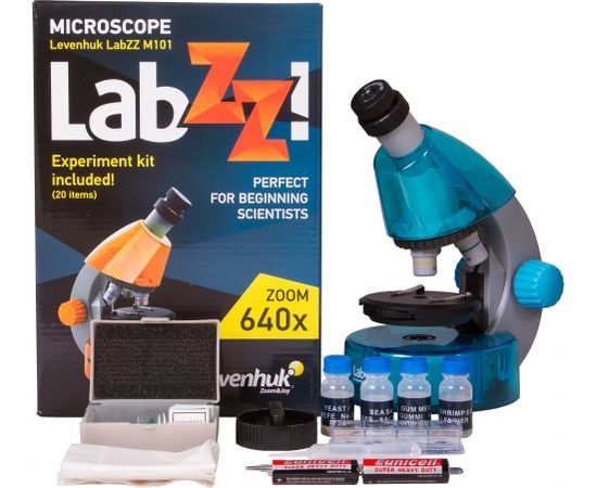 Микроскоп для детейб Levenhuk LabZZ M101 Лазурь, 40х-640х, с набором для экспериментов