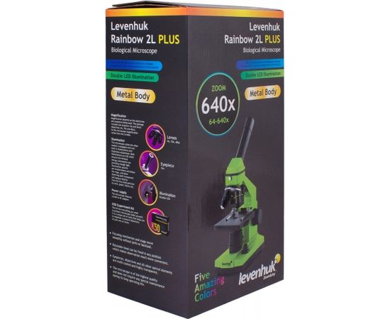 Mikroskops ar Eksperimentālo Komplektu K50 Levenhuk Rainbow 2L PLUS 64x - 640x Laima Krāsā