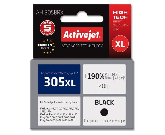 Activejet AH-305BRX ink for HP printer; HP 305XL 3YM62AE replacement; Premium; 20 ml; black