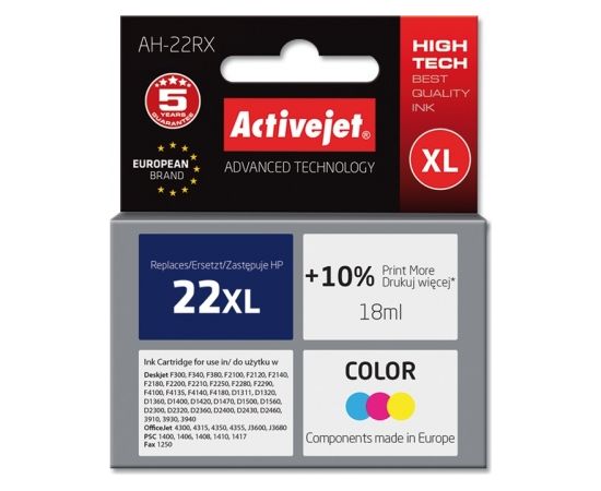 Activejet ink for Hewlett Packard No.22XL C9352A