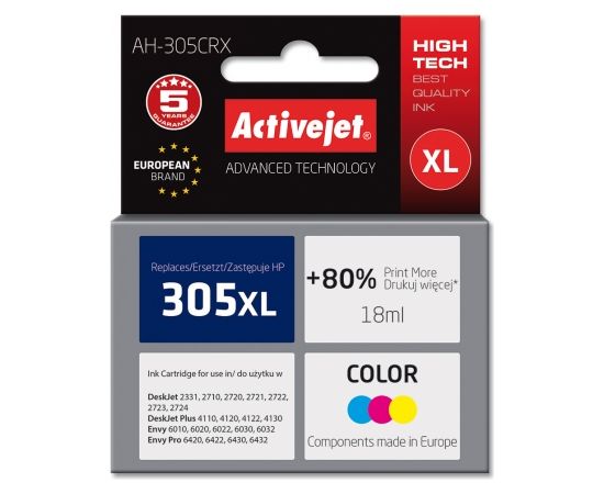 Activejet AH-305CRX ink for HP printer; HP 305XL 3YM63AE replacement; Premium; 18 ml; color