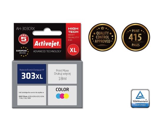Activejet AH-303CRX ink for HP printer, HP 303XL T6N03AE replacement; Premium; 18 ml; color
