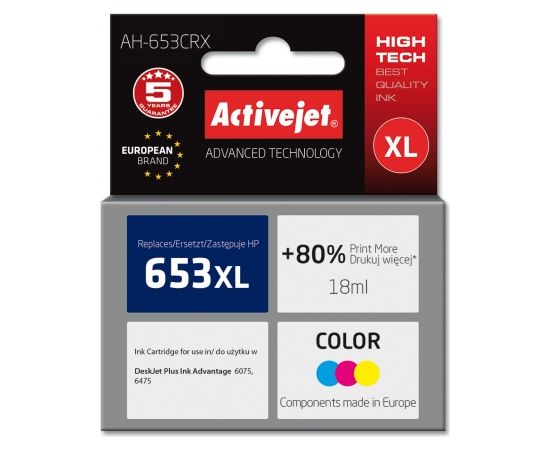 Activejet AH-653CRX Ink for HP printers; Replacement HP 653XL 3YM74AE; Premium; 320 pages; colour