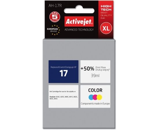 Activejet AH-17R ink for HP printer, HP 17 C6625A replacement; Premium; 39 ml; color