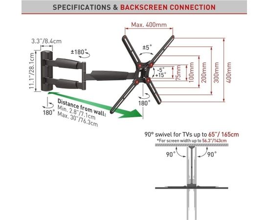 BARKAN BM343XL 13-65" TV, 4 lankstų, sieninis, prailgintas, juodas