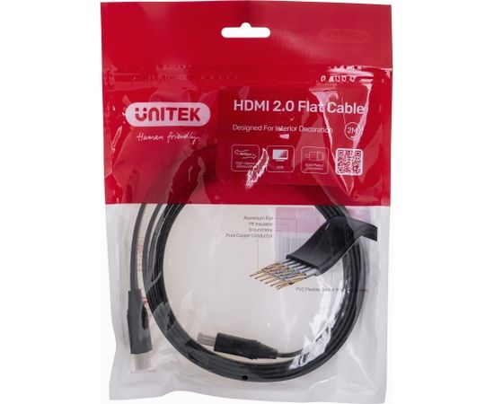 UNITEK HDMI CABLE 2.0 4K60HZ,FLAT, 2M, C11063BK-2M