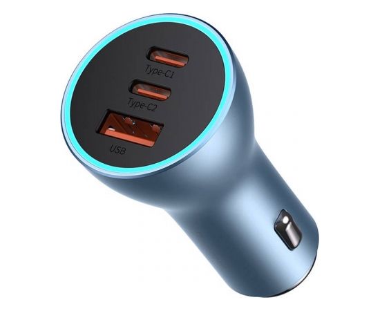 Baseus Golden Contactor Pro car charger, 2x USB-C, 1x USB, 65W (blue)