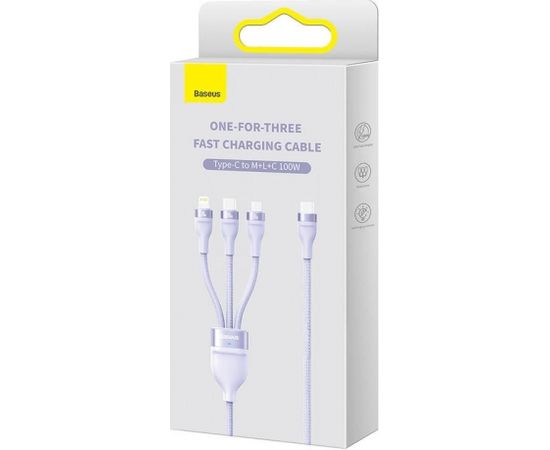 3in1 USB cable Baseus Flash Series 2, USB-C + micro USB + Lightning, 100W, 1.5m (purple)