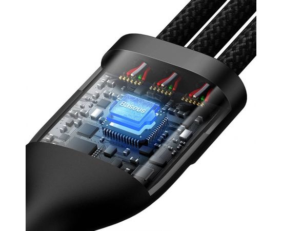 3in1 USB cable Baseus Flash Series 2, USB-C + micro USB + Lightning, 100W, 1.5m (black)