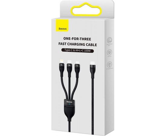 3in1 USB cable Baseus Flash Series 2, USB-C + micro USB + Lightning, 100W, 1.5m (black)