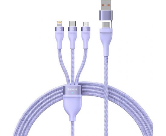 3in1 USB cable Baseus Flash Series 2, USB-C + micro USB + Lightning, 100W, 1.2m (purple)