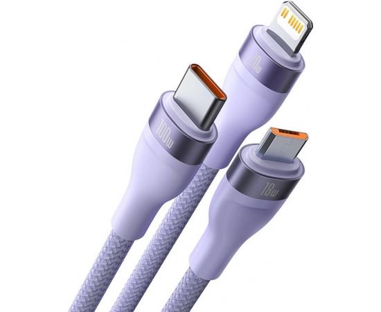 3in1 USB cable Baseus Flash Series 2, USB-C + micro USB + Lightning, 100W, 1.2m (purple)